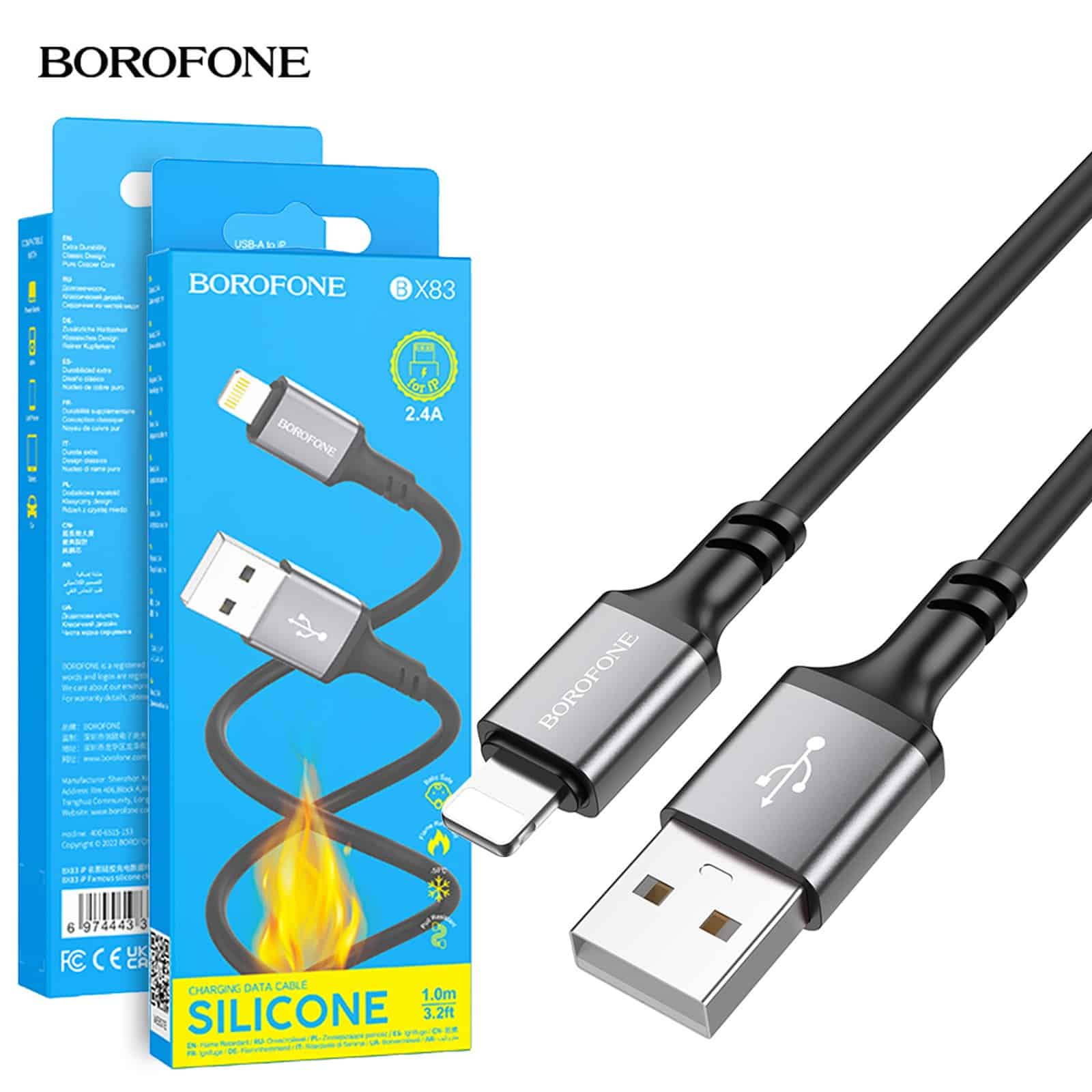 Borofone BX83 1M USB A to Lightning Silicone Fast Charging Charger Data Sync Cable Cord For iPhone/iPad Borofone BX83 1M USB A to Lightning Silicone Fast Charging Charger Data Sync Cable Cord For iPhone/iPad